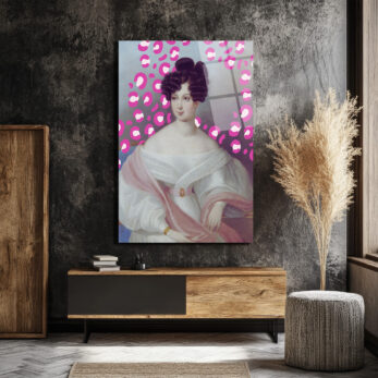 Klasik Portre Pembe Leopar Desenli Modern Cam Tablo - Glazella