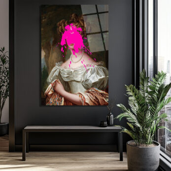 Asil Kadın ve Pembe Sıçrama Modern Sanat Cam Tablo - Glazella