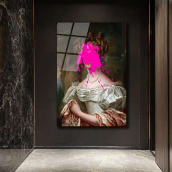 Asil Kadın ve Pembe Sıçrama Modern Sanat Cam Tablo - Glazella