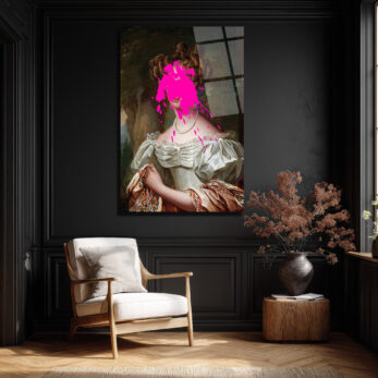 Asil Kadın ve Pembe Sıçrama Modern Sanat Cam Tablo - Glazella