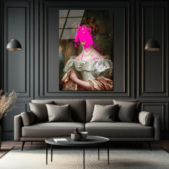 Asil Kadın ve Pembe Sıçrama Modern Sanat Cam Tablo - Glazella