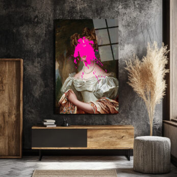 Asil Kadın ve Pembe Sıçrama Modern Sanat Cam Tablo - Glazella