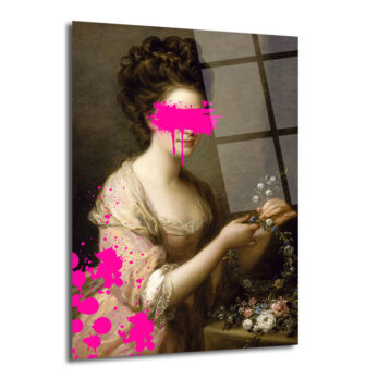 Modern Dokunuşlu Klasik Kadın Portresi Cam Tablo - Pembe Sanat - Glazella