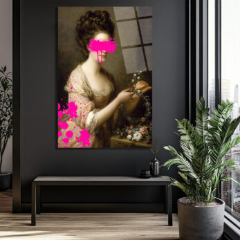 Modern Dokunuşlu Klasik Kadın Portresi Cam Tablo - Pembe Sanat - Glazella