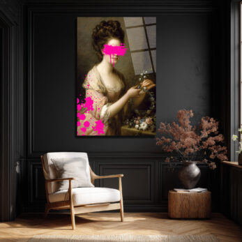 Modern Dokunuşlu Klasik Kadın Portresi Cam Tablo - Pembe Sanat - Glazella