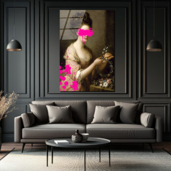 Modern Dokunuşlu Klasik Kadın Portresi Cam Tablo - Pembe Sanat - Glazella