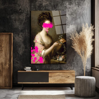 Modern Dokunuşlu Klasik Kadın Portresi Cam Tablo - Pembe Sanat - Glazella