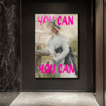 "You Can" Motivasyonel Pembe Yazılı Klasik Kadın Portresi Cam Tablo - Glazella "You Can" Motivasyonel Pembe Yazılı Klasik Kadın Portresi Cam Tablo - Glazella