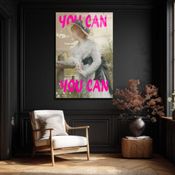 "You Can" Motivasyonel Pembe Yazılı Klasik Kadın Portresi Cam Tablo - Glazella "You Can" Motivasyonel Pembe Yazılı Klasik Kadın Portresi Cam Tablo - Glazella