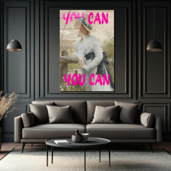 "You Can" Motivasyonel Pembe Yazılı Klasik Kadın Portresi Cam Tablo - Glazella "You Can" Motivasyonel Pembe Yazılı Klasik Kadın Portresi Cam Tablo - Glazella
