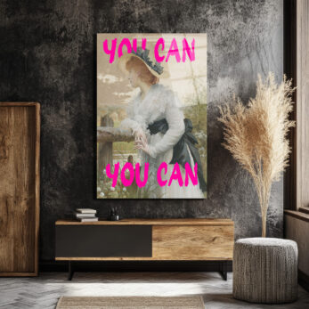 "You Can" Motivasyonel Pembe Yazılı Klasik Kadın Portresi Cam Tablo - Glazella "You Can" Motivasyonel Pembe Yazılı Klasik Kadın Portresi Cam Tablo - Glazella