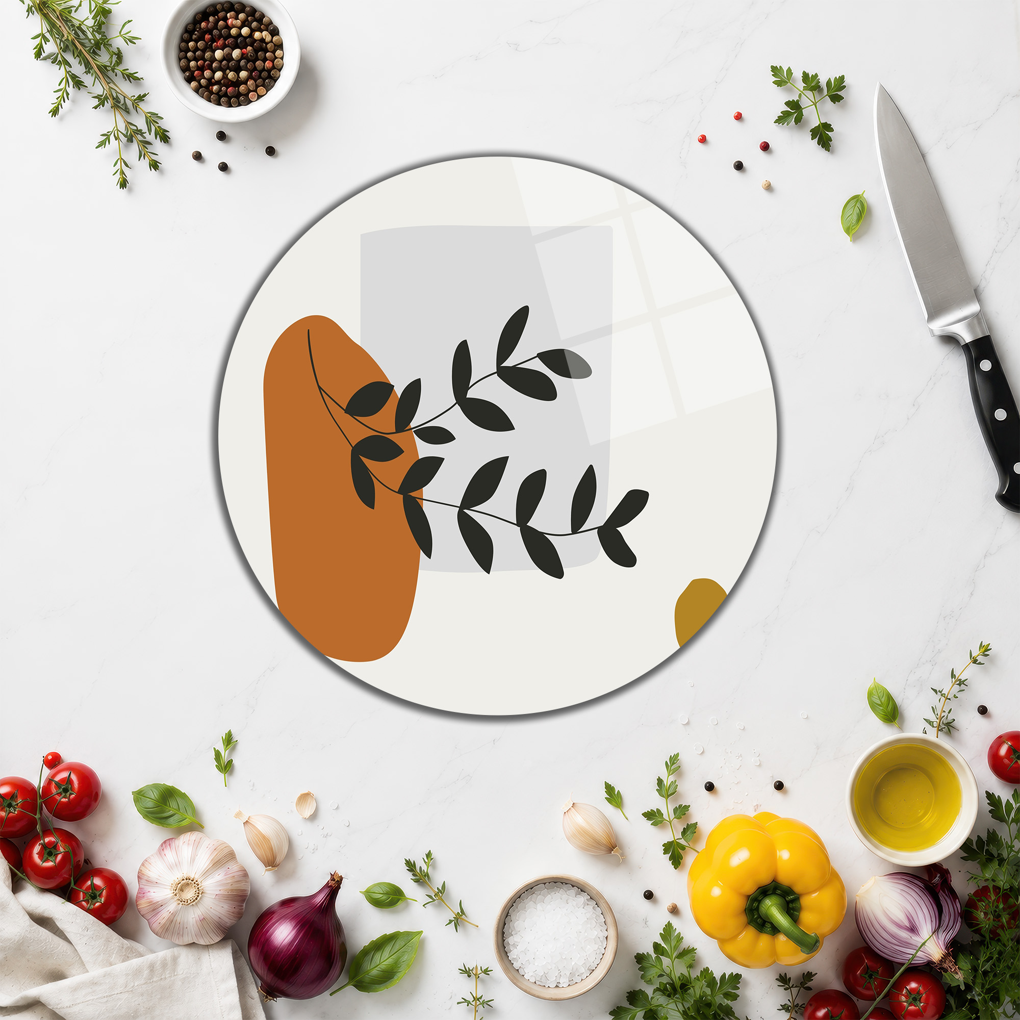 Bohem Yaprak Desenli Modern Cam Kesme Tahtası - Glazella Bohem Yaprak Desenli Modern Cam Kesme Tahtası - Glazella