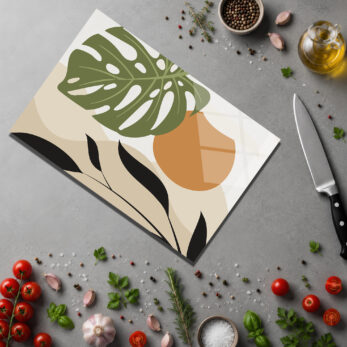 Monstera Desenli Estetik Cam Kesme Tahtası ve Servis Panosu - Glazella Monstera Desenli Estetik Cam Kesme Tahtası ve Servis Panosu - Glazella