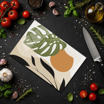 Monstera Desenli Estetik Cam Kesme Tahtası ve Servis Panosu - Glazella Monstera Desenli Estetik Cam Kesme Tahtası ve Servis Panosu - Glazella