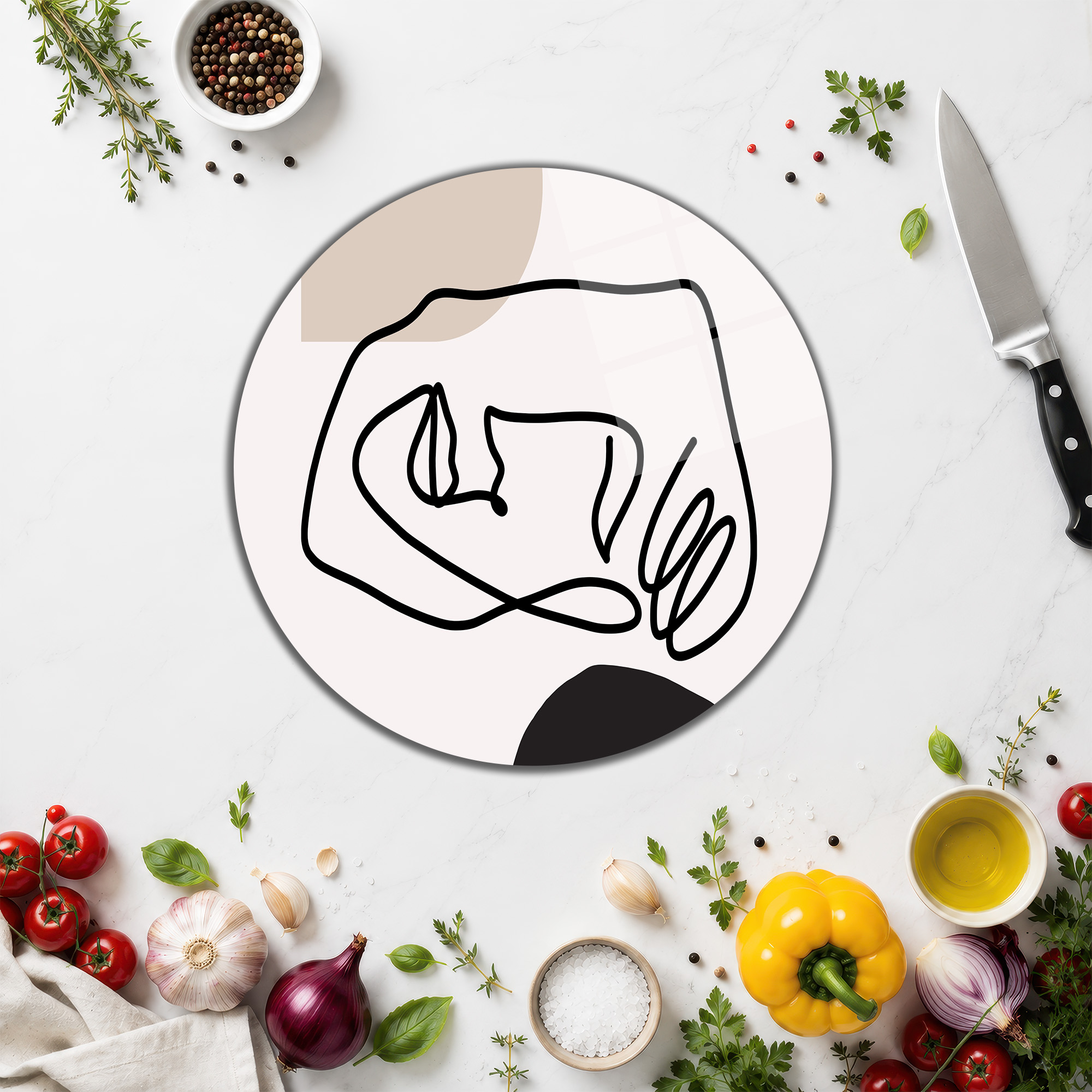 Minimalist Çizgili Sanat Desenli Temperli Cam Kesme Tahtası - Glazella Minimalist Çizgili Sanat Desenli Temperli Cam Kesme Tahtası - Glazella