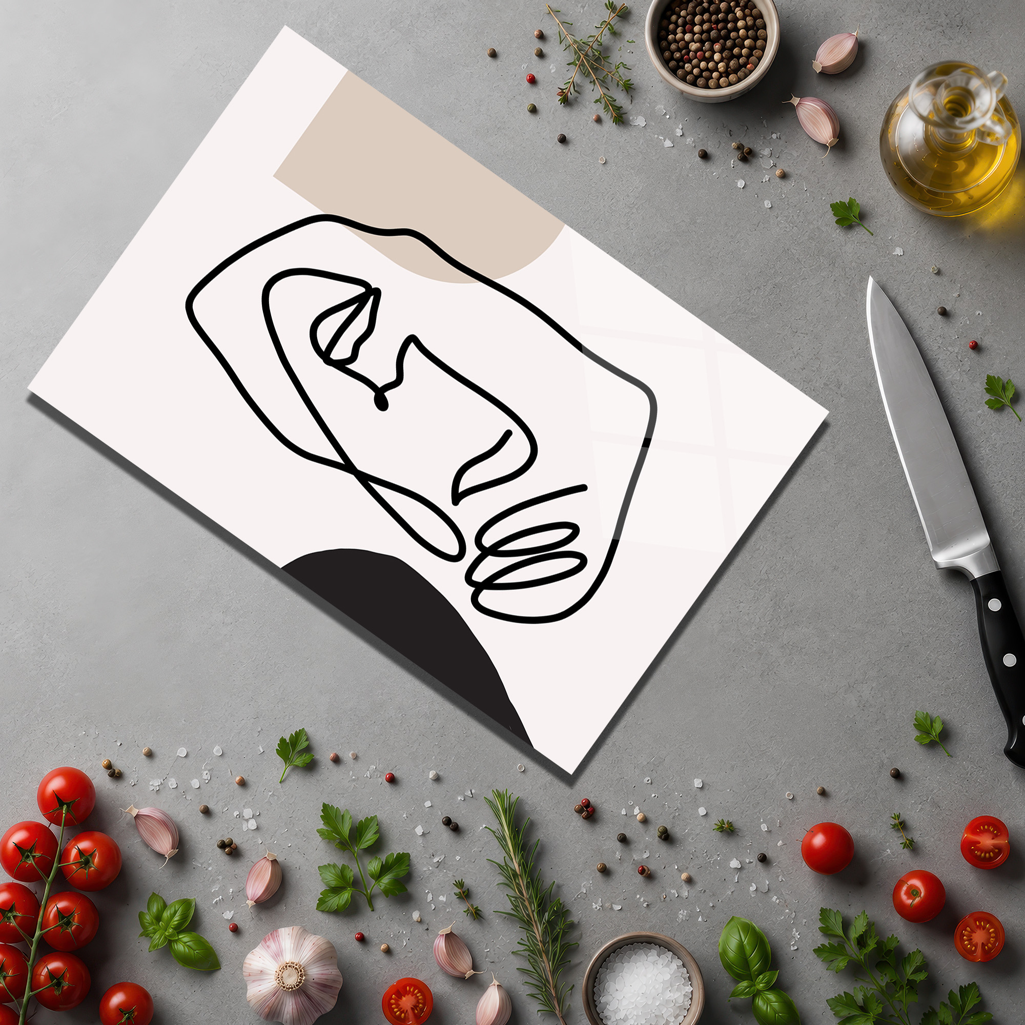 Minimalist Çizgili Sanat Desenli Temperli Cam Kesme Tahtası - Glazella Minimalist Çizgili Sanat Desenli Temperli Cam Kesme Tahtası - Glazella