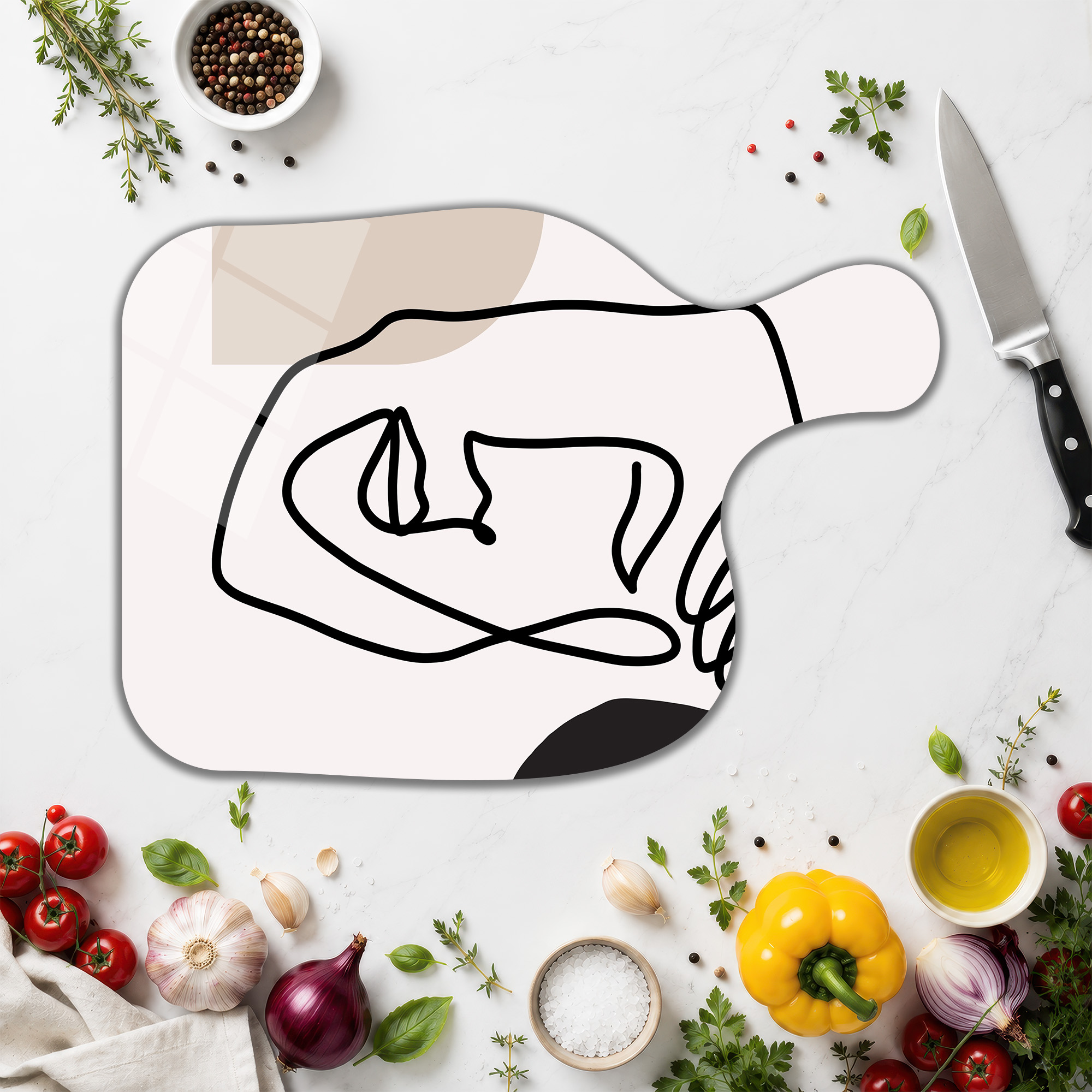 Minimalist Çizgili Sanat Desenli Temperli Cam Kesme Tahtası - Glazella Minimalist Çizgili Sanat Desenli Temperli Cam Kesme Tahtası - Glazella
