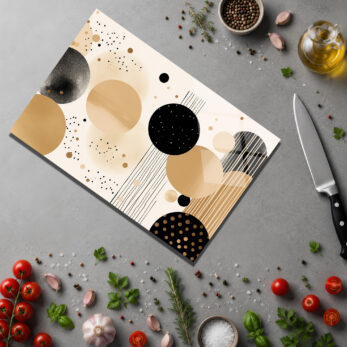 Modern Çemberler Desenli Yuvarlak Cam Kesme Tahtası - Glazella Modern Çemberler Desenli Yuvarlak Cam Kesme Tahtası - Glazella