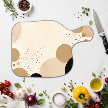 Modern Sanat Beige Cam Kesme Tahtası - Çok Amaçlı ve Hijyenik - Glazella