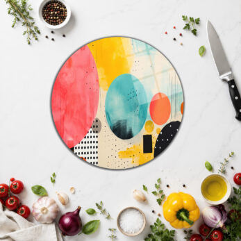 Vibrant Soyut Sanat Cam Kesme Tahtası - Modern Mutfak Aksesuarı - Glazella