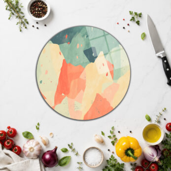 Soyut Pastel Manzara Desenli Çok Amaçlı Cam Kesme Tahtası - Glazella