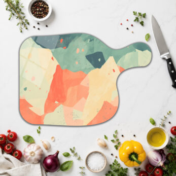 Soyut Pastel Manzara Desenli Çok Amaçlı Cam Kesme Tahtası - Glazella