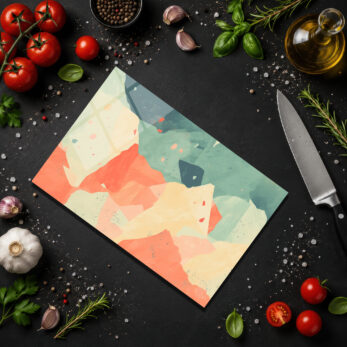 Soyut Pastel Manzara Desenli Çok Amaçlı Cam Kesme Tahtası - Glazella