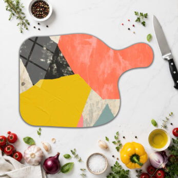 Modern Sanat Temalı Yuvarlak Cam Kesme Tahtası - Şık ve Fonksiyonel - Glazella