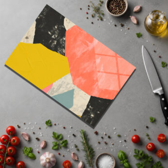 Modern Sanat Temalı Yuvarlak Cam Kesme Tahtası - Şık ve Fonksiyonel - Glazella