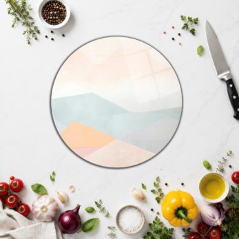 Pastel Geometrik Desenli Modern Cam Kesme Tahtası – Şık Mutfak Yardımcısı - Glazella