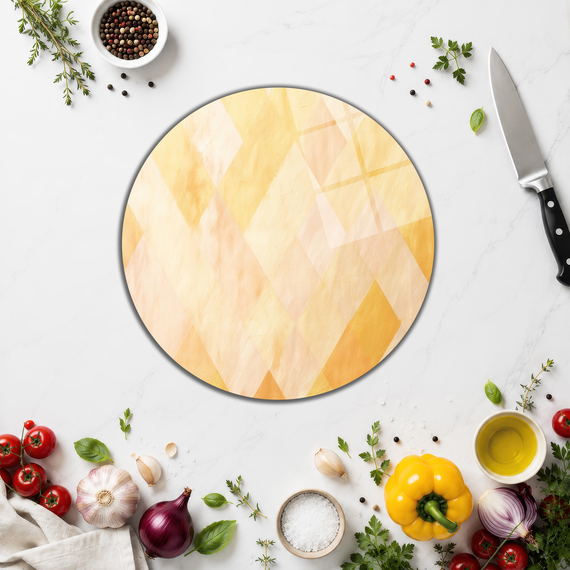 Glazella Pastel Geometrik Yuvarlak Cam Kesme Tahtası – Şık ve Çok Amaçlı - Glazella Glazella Pastel Geometrik Yuvarlak Cam Kesme Tahtası – Şık ve Çok Amaçlı - Glazella