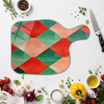 Canlı Geometrik Desenli Glazella Yuvarlak Cam Kesme Tahtası - Glazella