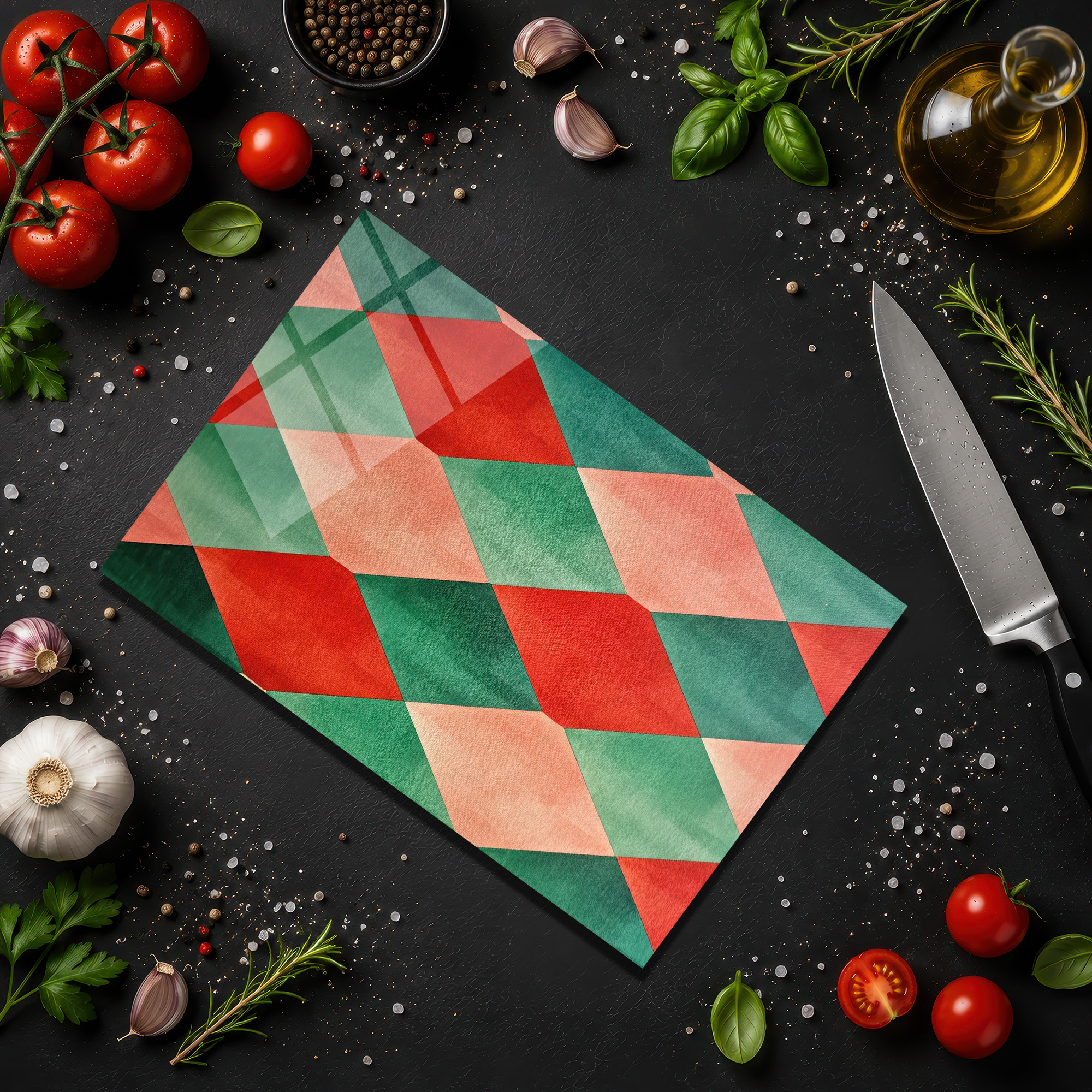 Canlı Geometrik Desenli Glazella Yuvarlak Cam Kesme Tahtası - Glazella Canlı Geometrik Desenli Glazella Yuvarlak Cam Kesme Tahtası - Glazella