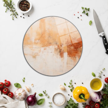 Soyut Sanat Desenli Yuvarlak Cam Kesme Tahtası - Glazella