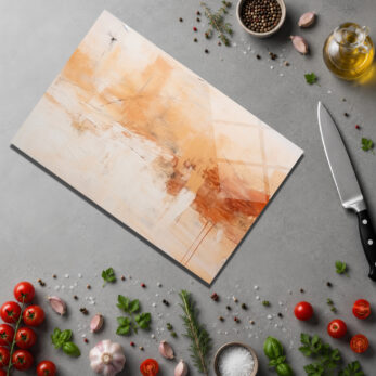 Soyut Sanat Desenli Yuvarlak Cam Kesme Tahtası - Glazella