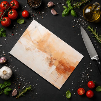 Soyut Sanat Desenli Yuvarlak Cam Kesme Tahtası - Glazella