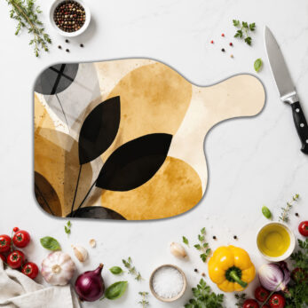 Modern Yaprak Desenli Dekoratif Yuvarlak Cam Kesme Tahtası - Glazella