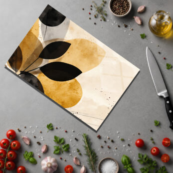 Modern Yaprak Desenli Dekoratif Yuvarlak Cam Kesme Tahtası - Glazella Modern Yaprak Desenli Dekoratif Yuvarlak Cam Kesme Tahtası - Glazella