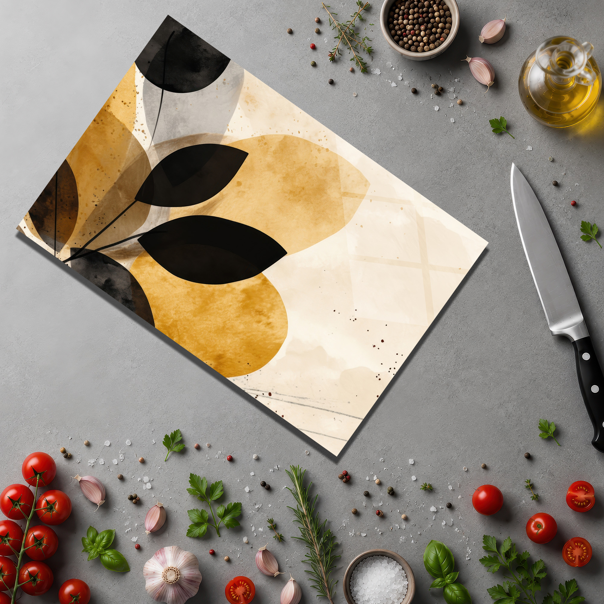 Modern Yaprak Desenli Dekoratif Yuvarlak Cam Kesme Tahtası - Glazella Modern Yaprak Desenli Dekoratif Yuvarlak Cam Kesme Tahtası - Glazella