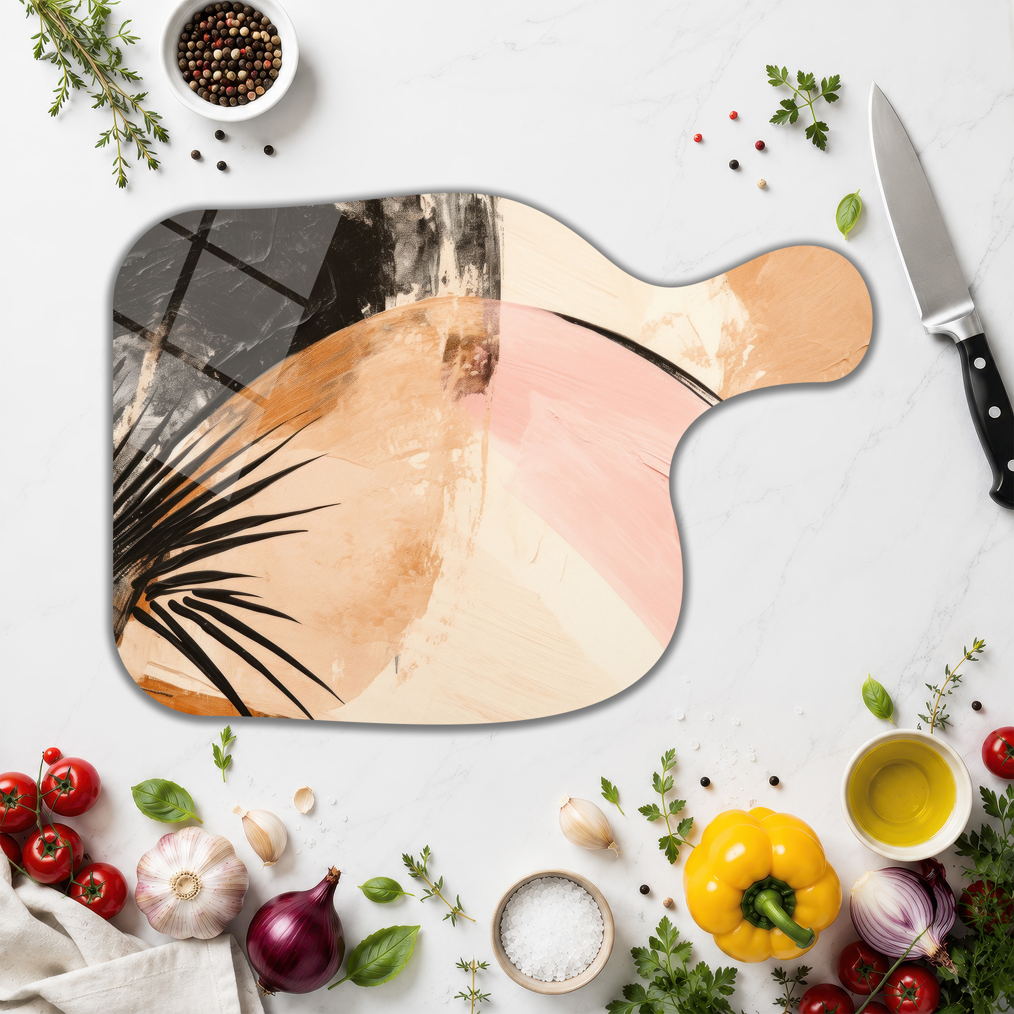 Soyut Sanat Desenli Cam Kesme Tahtası | Modern Mutfak Şıklığı - Glazella Soyut Sanat Desenli Cam Kesme Tahtası | Modern Mutfak Şıklığı - Glazella