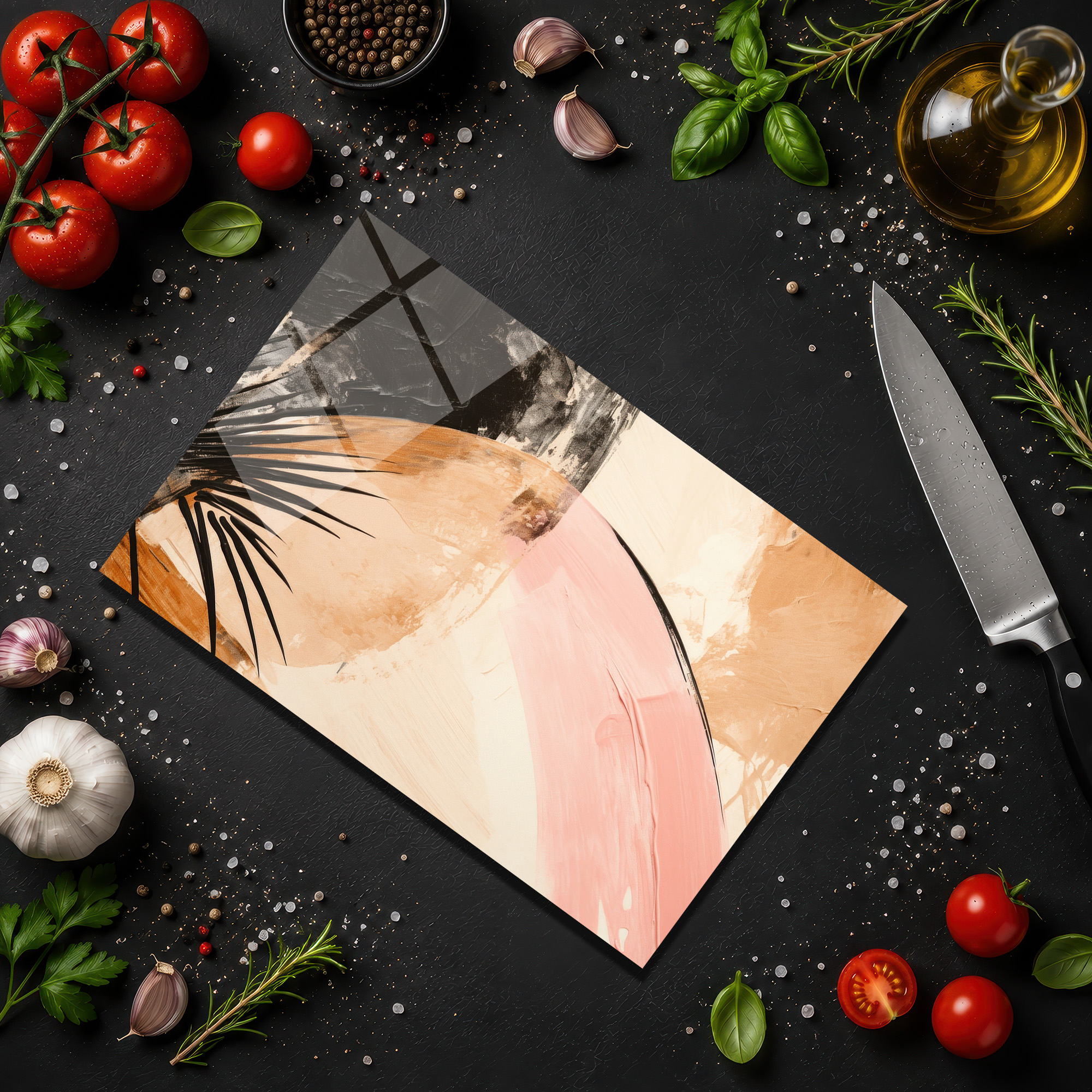 Soyut Sanat Desenli Cam Kesme Tahtası | Modern Mutfak Şıklığı - Glazella Soyut Sanat Desenli Cam Kesme Tahtası | Modern Mutfak Şıklığı - Glazella