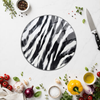Zebra Deseni Temperli Cam Kesme Tahtası – Modern Mutfak Şıklığı - Glazella