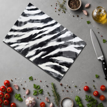 Zebra Deseni Temperli Cam Kesme Tahtası – Modern Mutfak Şıklığı - Glazella
