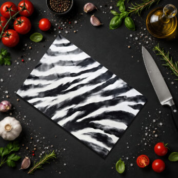 Zebra Deseni Temperli Cam Kesme Tahtası – Modern Mutfak Şıklığı - Glazella