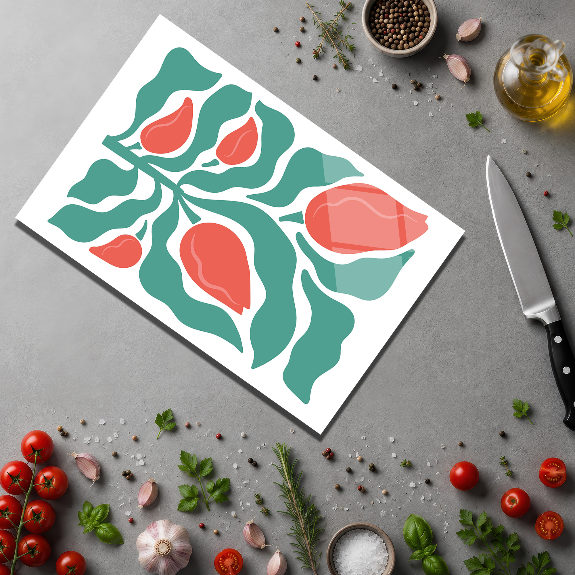 Canlı Yaprak Desenli Modern Cam Kesme Tahtası - Glazella Canlı Yaprak Desenli Modern Cam Kesme Tahtası - Glazella