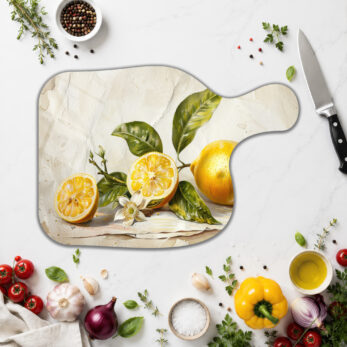 Limon Desenli Dekoratif Cam Kesme Tahtası - Mutfak Şıklığı - Glazella