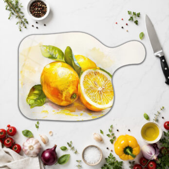 Canlı Limon Desenli Yuvarlak Cam Kesme Tahtası - Glazella