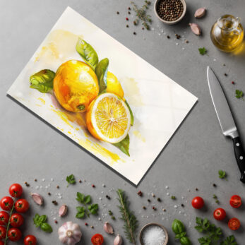 Canlı Limon Desenli Yuvarlak Cam Kesme Tahtası - Glazella Canlı Limon Desenli Yuvarlak Cam Kesme Tahtası - Glazella