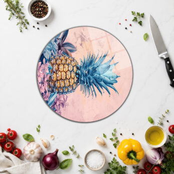 Vibrant Tropik Ananas Desenli Cam Kesme Tahtası - Glazella