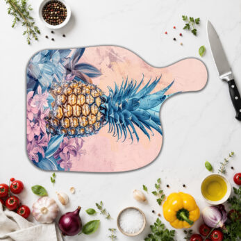 Vibrant Tropik Ananas Desenli Cam Kesme Tahtası - Glazella